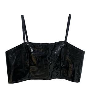 BackMilk Womens Shiny Faux Leather Crop Top Tank Size XXL Black Rave Goth Baddie